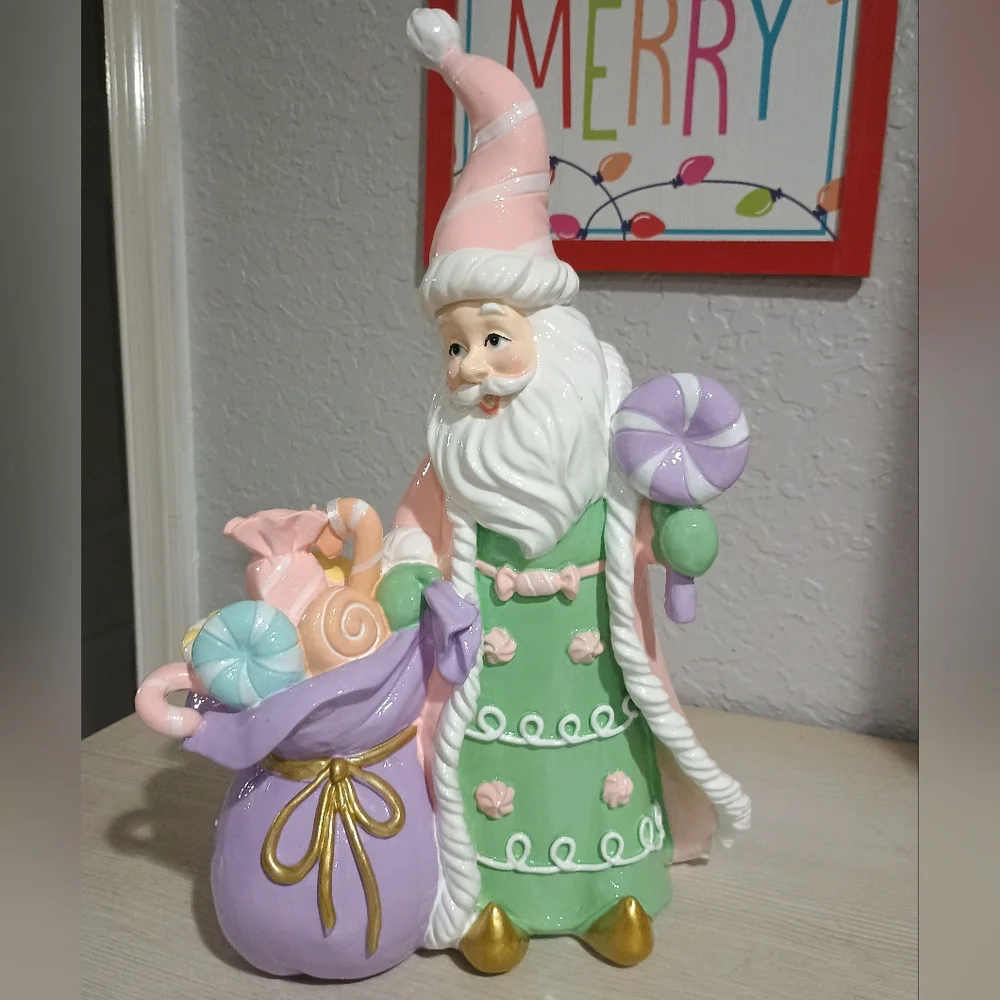 13" Pastel Santa Claus Figurine with Candy - Picture 2 of 5